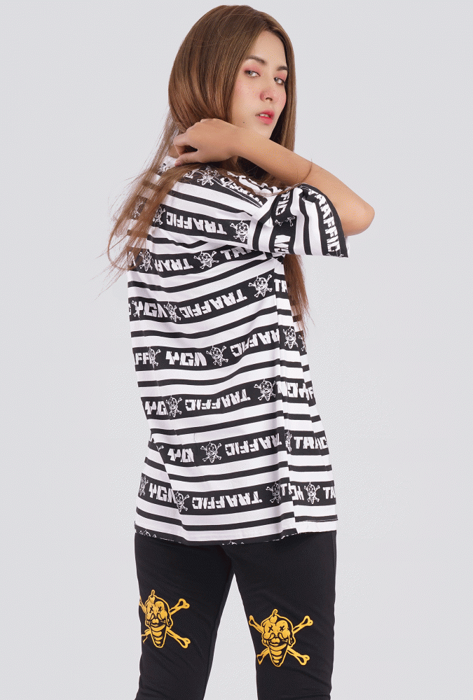 YGN TRAFFIC word logo design stripe tshirt